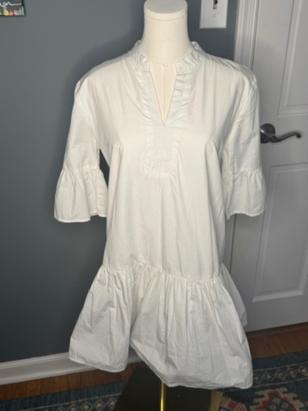Addison Bay White Poplin Ruffle Hem Mini Dress Size Small